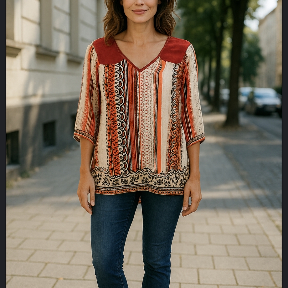 Cato Striped Design Bohemian Cold Shoulder Top